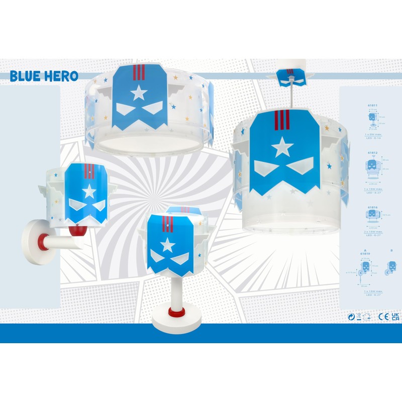 Dalber Children's Table Lamp Bedside Lamp Blue Hero Superhero
