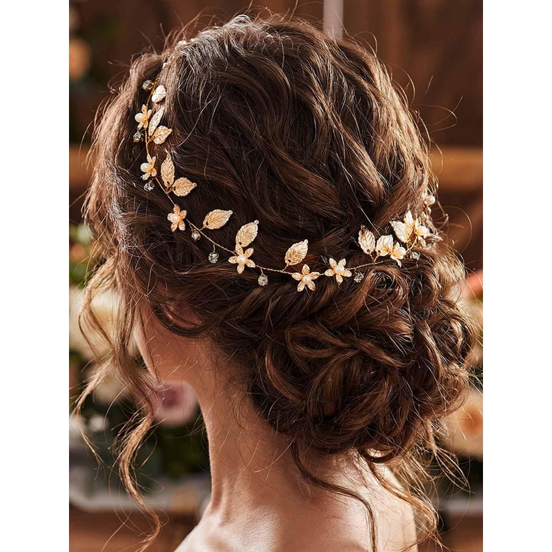 Catery Gold Leaf Headband Flower Headbands Wedding Hair Vine for