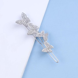 Inilbran Vintage Crystal Hair Clip Rhinestone Butterfly Hair Barrette Clip Silver Crystal Butterfly Hairpin Clip Crystal Cz Head Clip Hair Decorative Headwear Hair Accessories for Women Headdress