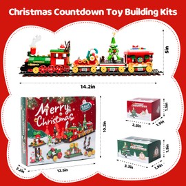 Advent Calendar 2025 Christmas Train Building Blocks Set, 24 Boxes Christmas Countdown with Dual-Sided Instructions, 777 Piece Surprise Toy Kit for Kids Teens Adults