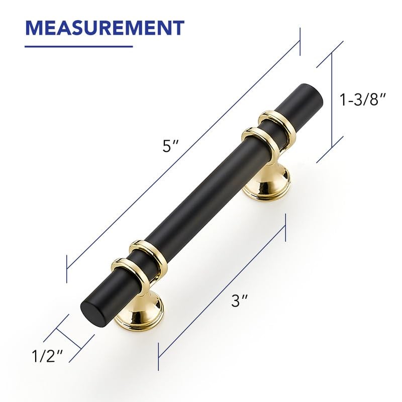 Ravinte Hardware 5 Pack 5 Inch Matte Black&Gold Cabinet Pulls