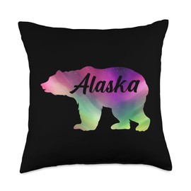 Alaska Bear Northern Lights by SRD Alaska Bear Northern Lights Aurora Borealis Nature Sky Women Throw Pillow, 18x18, Multicolor