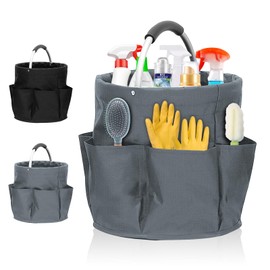 Bocguy Cleaning Agent Organiser, 17L Universal Foldable Organiser with Handle, Cleaning Bag, Cleaning Caddy, Foldable Storage Basket, Portable for Indoor, Garden, Bathroom, Shopping, Grey