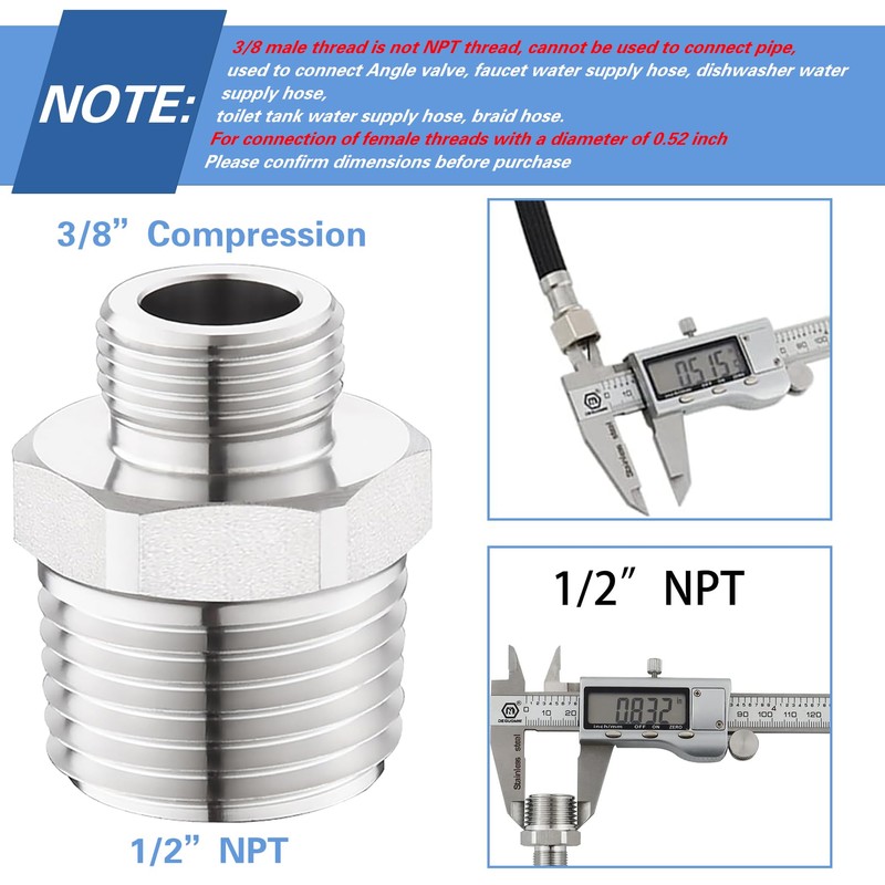 Carvedexquisitely Rv Faucet Adapter,NPT 1/2" to Compression 3/8" Reducer Faucet