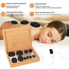 OnVisit Hot Stone Massage Set with Warmer Kit, 10 PCS Rocks Stones with Bamboo Heater Box, Temperature Control and Timing Setting, Massage Stone Heater for Spa & Home Use