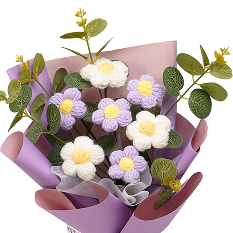 Fenteer Crochet Flower Bouquet Already Made Hand Woven Bouquet Mother