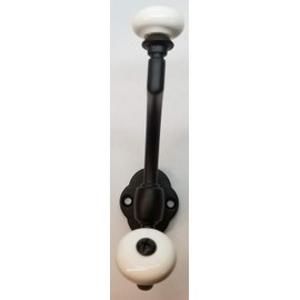 FURNITURE KNOWLEDGE Double Front Mount Coat Hook Porcelain Knobs Old Classic Vintage Rack hat Jacket Retro (Flat Black)