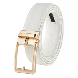 Tonywell White Belt Men - Classic Style Belt with Gold Buckle Ratchet Dress Belt