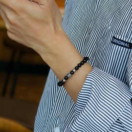 MOPOVO Bracelets For Men 7in Natural Stone Beads Bracelet Tiger Eye, Black Agate, Lava Rock Beaded Bracelet, Evil Eye Protection & Stylish Bracelet for Men Women's Jewelry Gifts