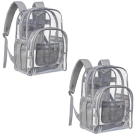 PACKISM Clear Backpack - 2 Pack Large Clear Backpack Heavy Duty Transparent Backpacks for School, See Through Backpack Clear Bookbag for Student, Work, Travel, Grey(for age 12 above)