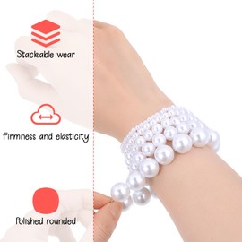 Molain Pack of 5 Pearl Bracelets for Women Stretch Strand Bracelets Pearl Bracelets Bridal Wedding Elastic Bracelets Stackable Faux Pearl Bracelets for Lady Party Jewellery Beads Bracelets, Plastic