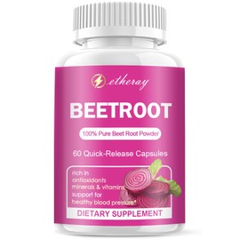 etheray Beetroot Capsules - Beet Root Powder Capsules - Beetroot Powder Supports Blood Pressure, Athletic Performance, Digestive, Immune System - 1300mg Per Serving