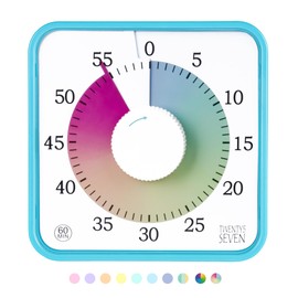 Visual Timer 7.5 inch; 60 Minute 1 Hour Countdown Timer for Kids Classroom Home Office Meeting, Mechanical Countdown Clock for Exam Time Management Magnetic, Sky Blue with Colorful Disc White Knob