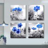 AGOLINE 4PCS Canvas Wall Art- Blue Flowers Framed Wall Art
