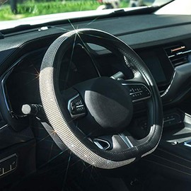 ChuLian D Sharp - Funda de cuero para volante con diamantes de imitación de cristal Bling Bling, ajuste universal, protector de volante de 15 pulgadas
