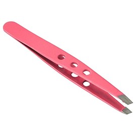 HTS 172T1 3.75" Pink Three Hole Slanted Eyebrow Tweezers