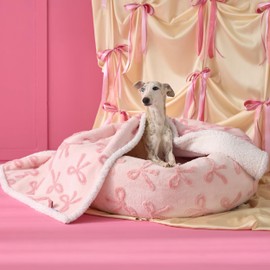 LE SURE Waterproof Puppy Blanket for Medium Dogs - Washable Double Sided Dog Blankets with Warm Jacquard Shag and Soft Sherpa Fleece, Pet Cat Blanket for Couch Protection, Bow Design，Pink Taffy