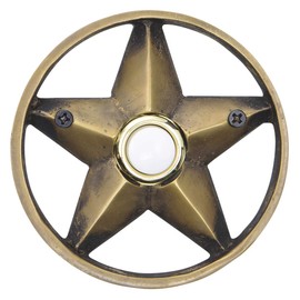 Waterwood Solid Brass Lone Star 3 1/4" Doorbell in Antique Finish - Wired & Illuminated Push Button from Environmentally Friendly Recycled Material