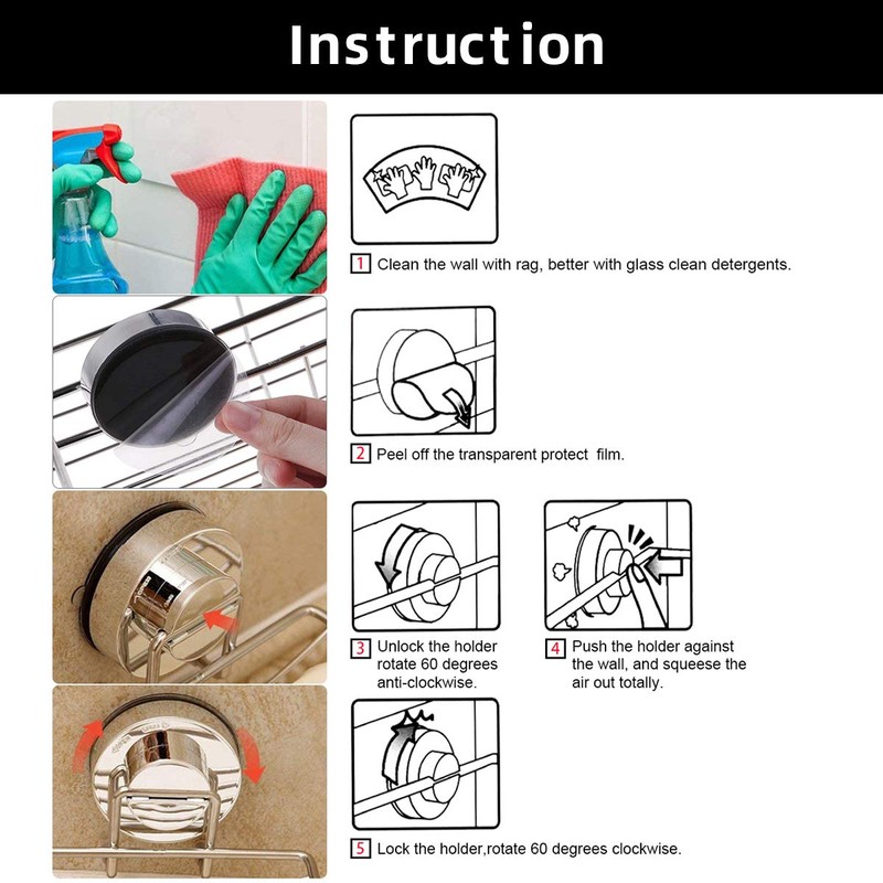 Strong Suction Cups Deep Shower Caddy Bath Shelf,Wall Mounted Rust-Free