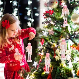 Yardwe Pack of 5 Pink Nutcracker Soldier 13 cm Nutcracker Christmas Tree Decorations Christmas Nutcracker Figures (with or without Cap Tip is Random)