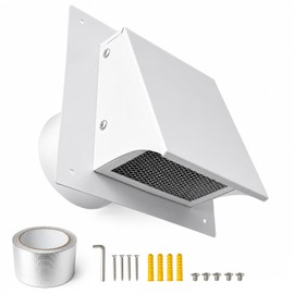 FPW 6 Inch White Exterior Dryer Vent Cover Outside, Wall Vent Cover Outdoor Hooded Wall Vent with Backdraft Damper for Dryer Kitchen Bathroom Range Hood HVAC Duct Vent, Galvanized Steel