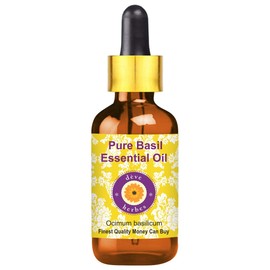 Deve Herbes Pure Basil Essential Oil (Ocimum basilicum) with Glass Dropper Steam Distilled 15ml (0.50 oz)
