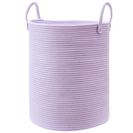 MOJOSCEND 62L Large Purple Hamper Laundry Basket for Nursery Kids Tall Lavender Blanket Basket for Girls Cotton Rope Lilac Clothes Hamper in Bedroom