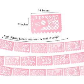 Papel Picado Banner Plastic (Light Pink) Mexican banners for fiesta party, Fiestas flags for Bridal, Weddings, Baby Showers, Birthdays Pastel Pink 3 Pack