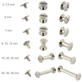 Binding Screws, Brass-Plated or Nickel-Plated Various Sizes, 20, 50, 100 or 1000 Pieces