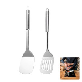 Metal Spatula,2 PCS Stainless Steel Spatulas Set,Spatula Metal,Sturdy Slotted Spatula,Kitchen Spatulas for Cooking,Silver Slotted Turner for Fish,Eggs,Pancakes,Dishwasher Safe,Easy to Clean