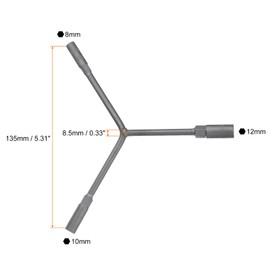 sourcing map Y-Shaped 3 Way Socket Wrench 8mm 10mm 12mm Long Arm Y-Type 6-Point Inner Hexagon Spanner Bike Hex Wrench Torque Spanner for Bicycle Cycling Repair Hardware Tools, Grey