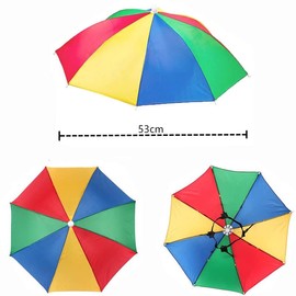 Norhogo 53 cm Umbrella Hat Hands-Free Rainbow Umbrella Hats Umbrella Hat Waterproof Foldable Parasol Hat for Beach Pool Fishing for Adults Kids Women Men, multicoloured