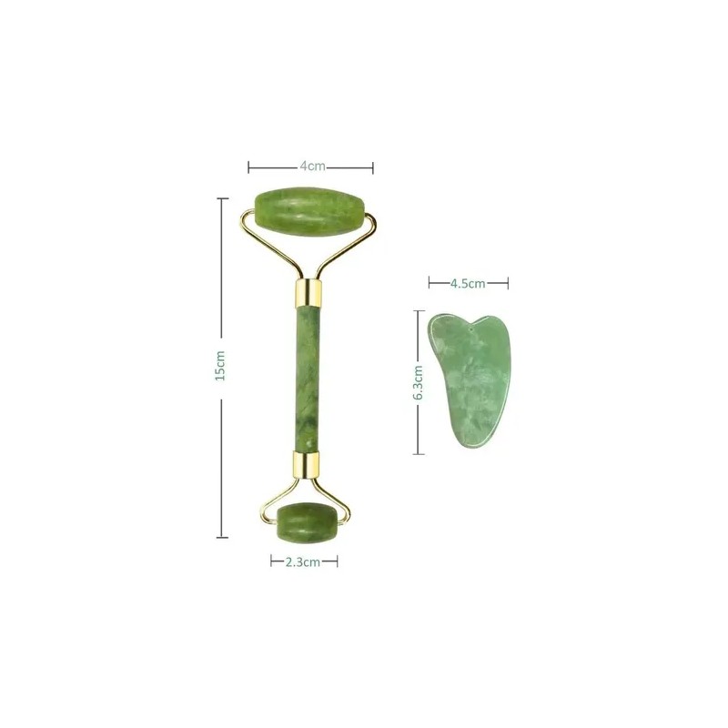 Kit Rodillo Y Gua Sha De Jade cepillo Facial antifaz