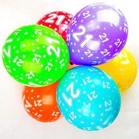 Happium 21st Birthday Balloons, 12" Multicoloured Numbers Printed Latex Age Balloons, Birthday Digit Balloons 21 for Girls Boys 21 Year Old Birthday Decorations, 21st Anniversary Party (Pack of 10)