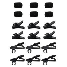 Lapel Mic Clips Sponge Cover Kit E-outstanding 6 Sets Lavalier Microphone Metal Tie Clips, 22x15x6mm Lapel Mic Windscreen Foam Covers and Lav Mic Plastic Wire Clips Black