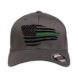 Tactical Thin Lines | Thin Red Line | Thin Blue line | Thin Green Line | Thin Yellow Line Waving American Flag Flex-Fited Custom Embroidered Flexfit hat (L/XL, Dark Grey)