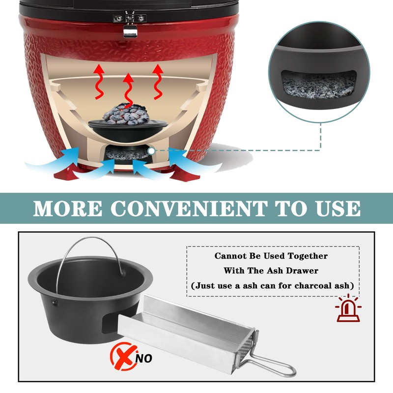 KAMaster Kamado Grill Ash Can with Foldable Handle - Carbon