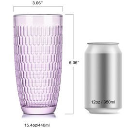 CREATIVELAND Highball Beverage Glasses Set of 6 Romantic Colored Thick & Heavy Base Big Capacity 14.87oz|440ml, Drinking Glass Tumblers for Iced Tea, Water, Soda & Juice and Cocktails (Purple)