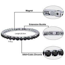 JEROOT Magnetic Tennis Bracelet for Women, Black Titanium Steel Slimming Bracelet, 2 mm 5A+ Cubic Zirconia, Adjustable, Fashion Jewellery Gift