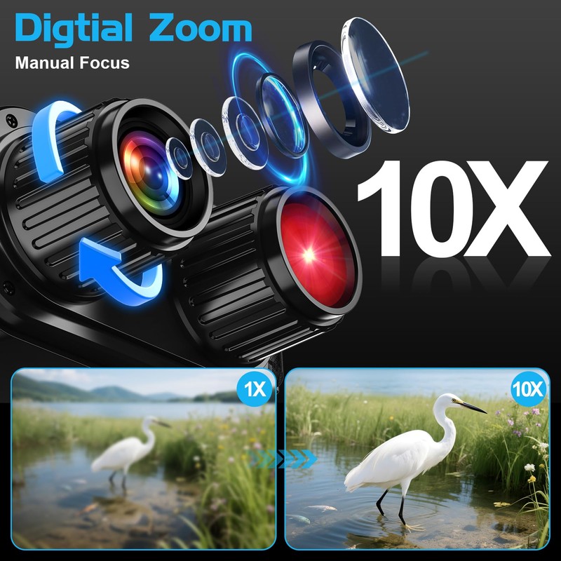 Night Vision Device, 10x Digital Zoom and 7-Level Infrared, 2.8