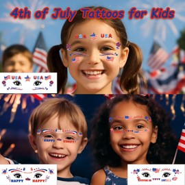 4th of July Tattoos Face - 12Sheets Fourth of July Tattoos Temporary Face Stickers USA American Flag Patriotic Tattoo Make up Independence/Memorial/Labor Day Decorations Accessories Party Supplies