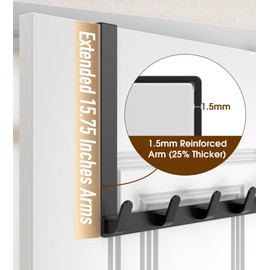 KitchLife Long Over The Door Hooks Hanger with 15.75" Extended Arms, Fits 1 3/4" Doors, L40U - Bathroom Accessories and Towel Rack Organization - 1 Pack, Matte Black