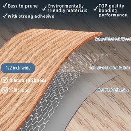 ZYJT Red Oak Edge Banding, 1/2 inch x 250ft roll of Veneer Edge Banding - Pre-glued Flexible, Real Wood Tape for Cabinet Repair & Furniture Restoration
