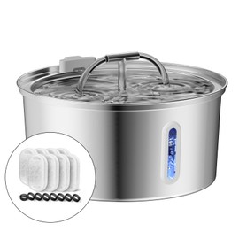 Cat Water Fountain Stainless Steel, 3.2L/108OZ Pet Water Fountain for Drinking,Automatic Metal Dog Water Fountain,Quiet Pump,Dual-Stream for Cats, Dogs,Multiple Pets Indoor with 8 Filters & 8 Sponges