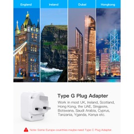 US to UK Ireland Travel Plug Adapter, HANYCONY Type G Travel Adapter 2 Outlets 3 USB Ports(2USB C), UK Power Adapter Converter for USA to Dubai England London Scotland British Kenya Irish Hongkong