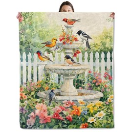 wyxdwh Charming Birds Blanket, Cozy Flannel Vintage Watercolor Garden Bird Throw Blanket for Couch Outdoor, Plush Soft Lightweight Travel Blankets for Bed Decor and Gifts, for Women Adults 50"x60"
