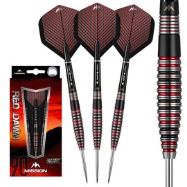 Mission Darts Red Dawn 90% Tungsten Steel Tip Darts Set with Flights, Mission Griplock Shafts and Case 21g M3 Red/Black (D1536)