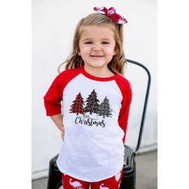 Toddler Baby Girls Boys Merry Christmas Shirt Kids Buffalo Plaid Trees Holiday T-Shirt Tees (4T, Red)