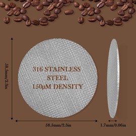 HOTUT Puck Screen 58 mm, Espresso Puck Strainer, Coffee Filter Plate 1.7 mm Thickness 150 μm, 316L Stainless Steel, Reusable Puck Filter for Espresso Portafilter