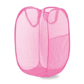LXLOVESM Pop Up Laundry Hamper, Mesh Laundry Basket Collapsible, Foldable Hamper for Travel and Storage (Pink)